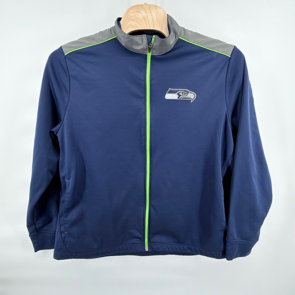 Majestic Seattle Seahawks Therma Base Jacket Mens 2XL Zip Navy Neon Green Gray